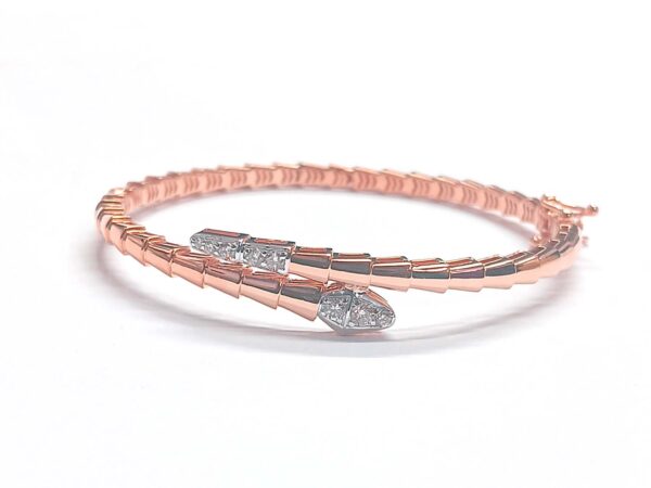 14k Solid Gold Snake Head and Tail Bracelet- Rose Gold Real Diamond Bracelet - Image 3