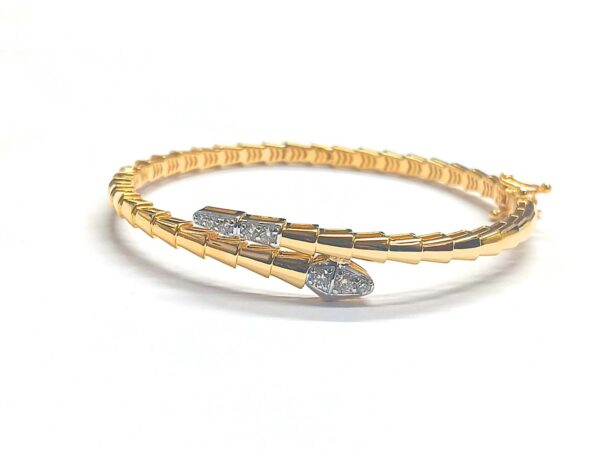 14k Solid Gold Snake Head and Tail Bracelet- Rose Gold Real Diamond Bracelet - Image 4