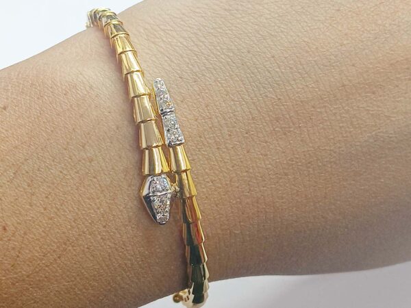 14k Solid Gold Snake Head and Tail Bracelet- Rose Gold Real Diamond Bracelet - Image 7