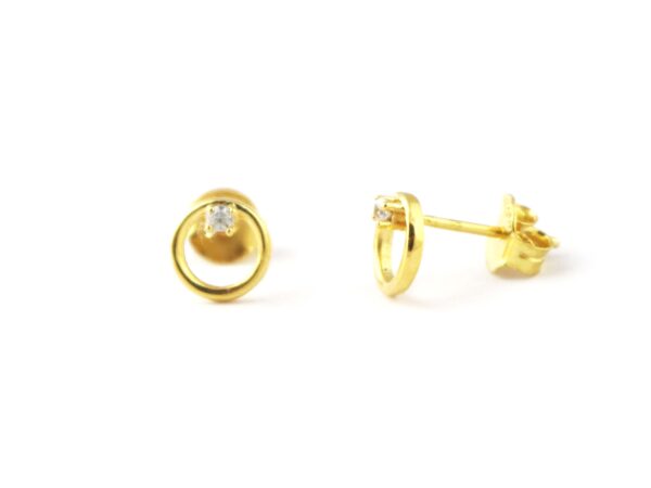 Round Circle 14k Solid Gold Handmade Stud Earrings - Image 5