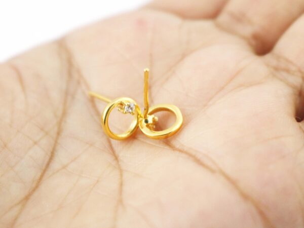 Round Circle 14k Solid Gold Handmade Stud Earrings - Image 3