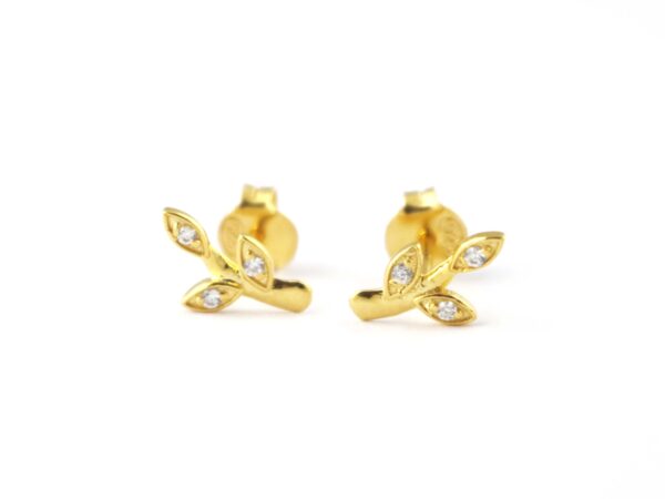 14k Solid Gold Diamond Leaf Studs Earring For Her