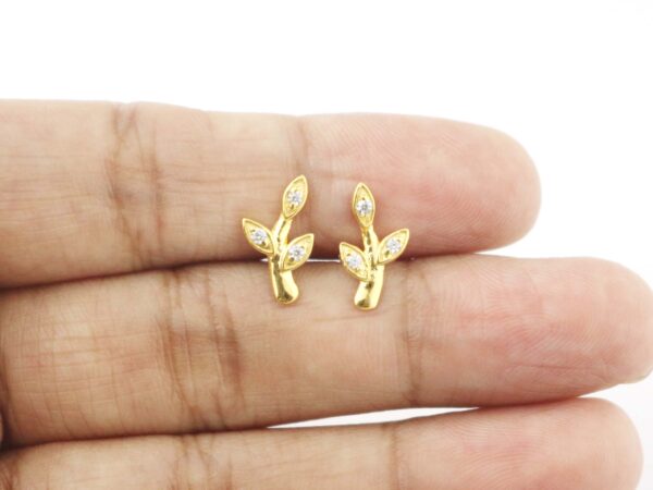 14k Solid Gold Diamond Leaf Studs Earring For Her - Image 4