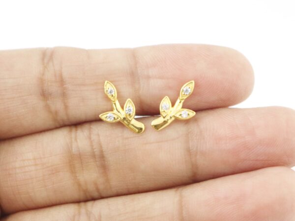 14k Solid Gold Diamond Leaf Studs Earring For Her - Image 3