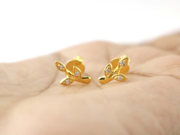 14k Solid Gold Diamond Leaf Studs Earring For Her - Image 2