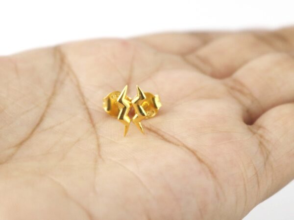 18k Solid Gold Studs Thunderstorm Earring Gift - Image 5