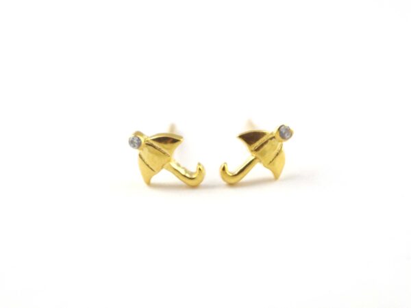 14k Solid Rose Gold Umbrella Dainty Studs Earring - Image 9
