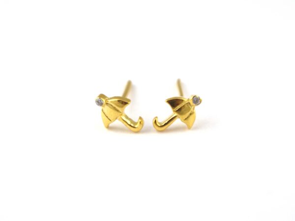 14k Solid Rose Gold Umbrella Dainty Studs Earring - Image 4
