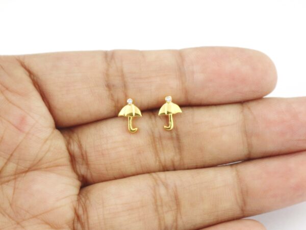14k Solid Rose Gold Umbrella Dainty Studs Earring - Image 7