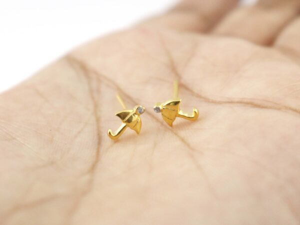 14k Solid Rose Gold Umbrella Dainty Studs Earring - Image 12