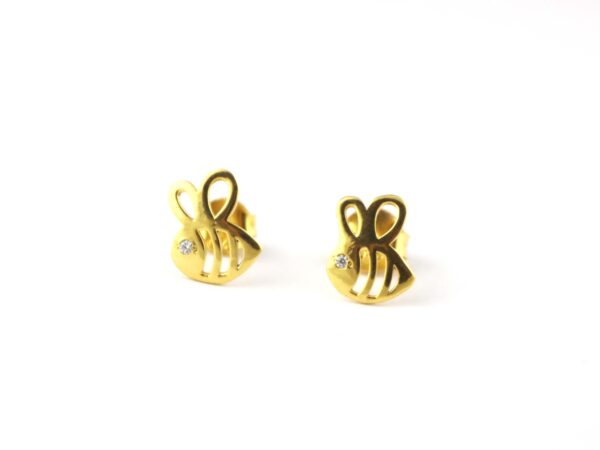 14k Solid Gold Honey Bee Minimalist Studs Earring - Image 12