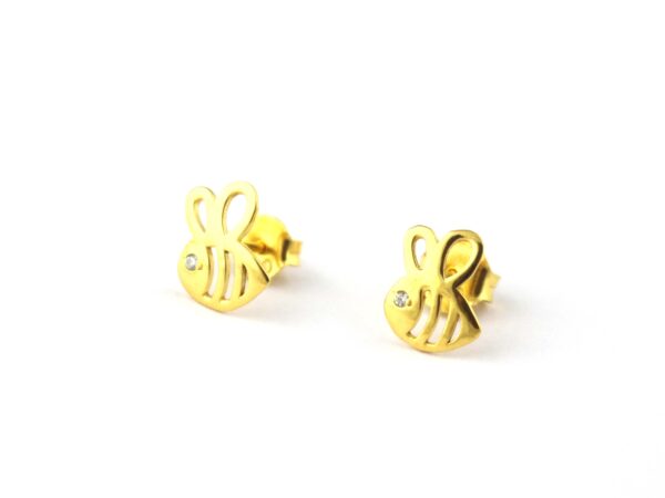 14k Solid Gold Honey Bee Minimalist Studs Earring