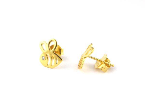 14k Solid Gold Honey Bee Minimalist Studs Earring - Image 9