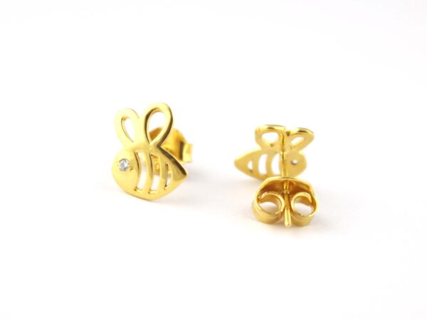 14k Solid Gold Honey Bee Minimalist Studs Earring - Image 6