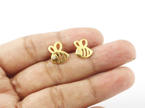 14k Solid Gold Honey Bee Minimalist Studs Earring - Image 5