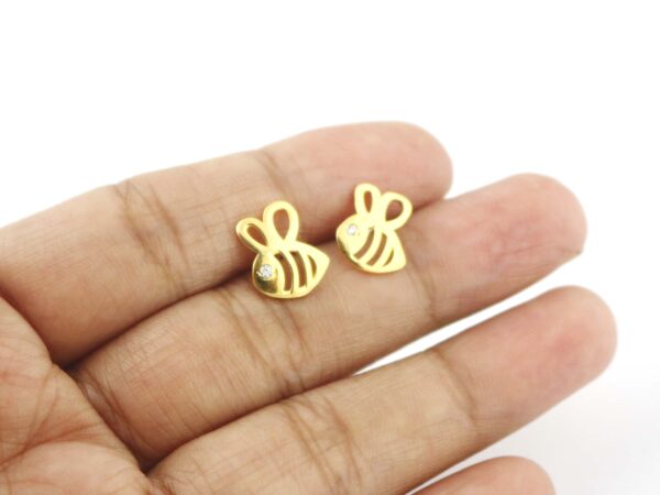 14k Solid Gold Honey Bee Minimalist Studs Earring - Image 2