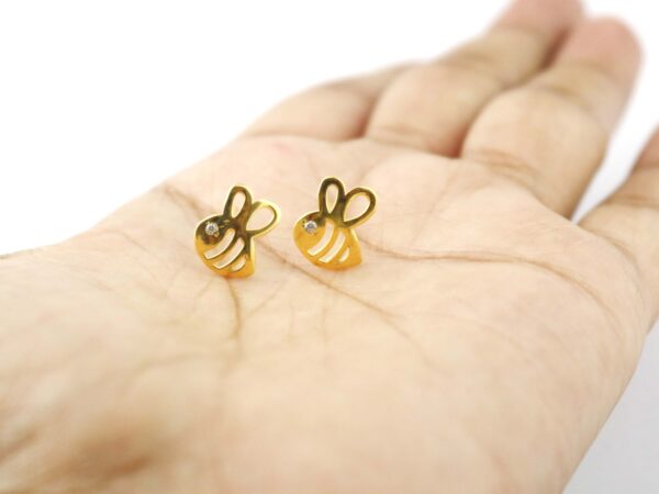 14k Solid Gold Honey Bee Minimalist Studs Earring - Image 3