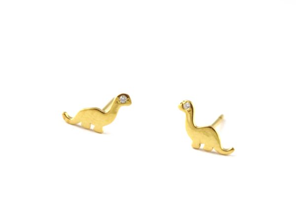 14k Solid White Gold Dinosaur Studs Earring For Her