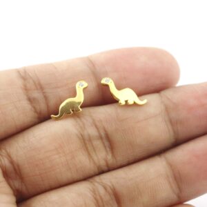 Gold Finish 925 Sterling Silver Dinosaur Stud Earrings - Minimalist Earrings for Teens and Girls