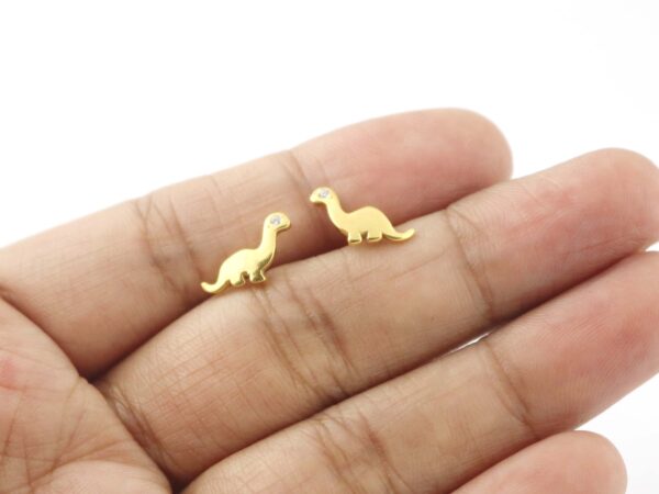 14k Solid White Gold Dinosaur Studs Earring For Her - Image 3