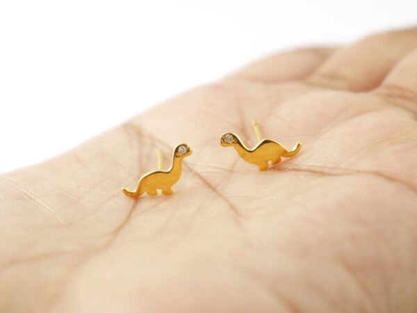 14k Solid White Gold Dinosaur Studs Earring For Her - Image 2