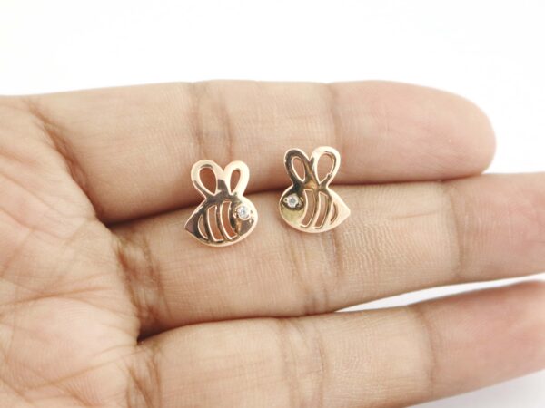 14k Solid Gold Honey Bee Minimalist Studs Earring - Image 11