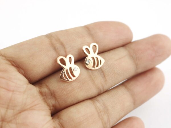 14k Solid Gold Honey Bee Minimalist Studs Earring - Image 8