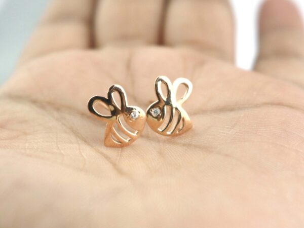 14k Solid Gold Honey Bee Minimalist Studs Earring - Image 4