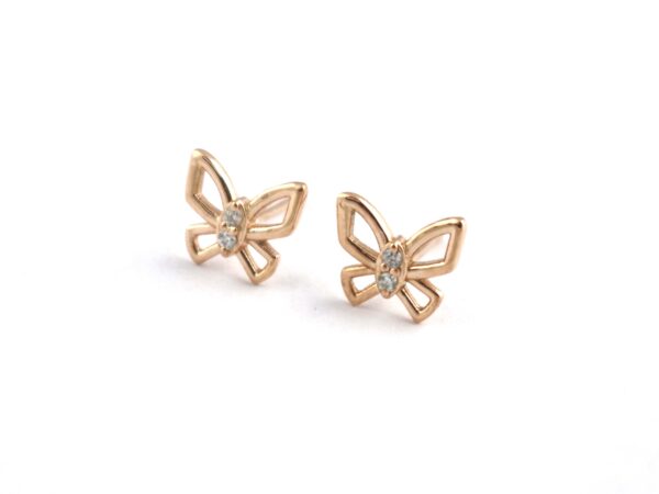 14k Solid Gold Butterfly Studs Earring - Image 2