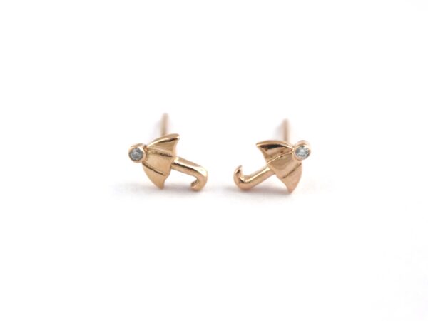14k Solid Rose Gold Umbrella Dainty Studs Earring