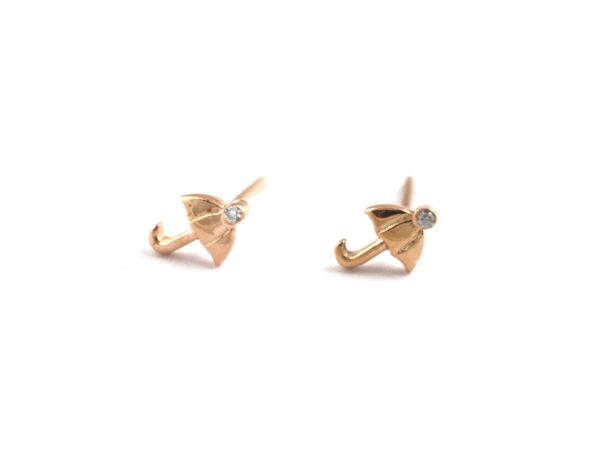 14k Solid Rose Gold Umbrella Dainty Studs Earring - Image 3