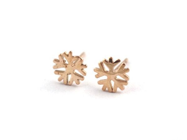 Snowflake Stud 14k Solid Gold Earrings Gift