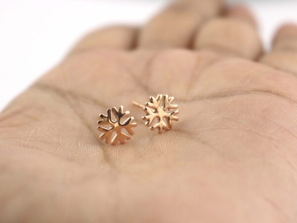 Snowflake Stud 14k Solid Gold Earrings Gift - Image 2