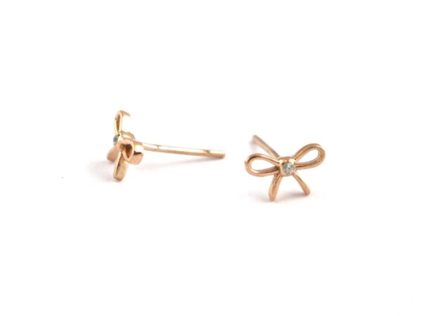 Diamond Bow Stud 14k Solid Gold Dainty Bow Earrings - Image 9