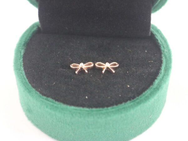 Diamond Bow Stud 14k Solid Gold Dainty Bow Earrings - Image 7