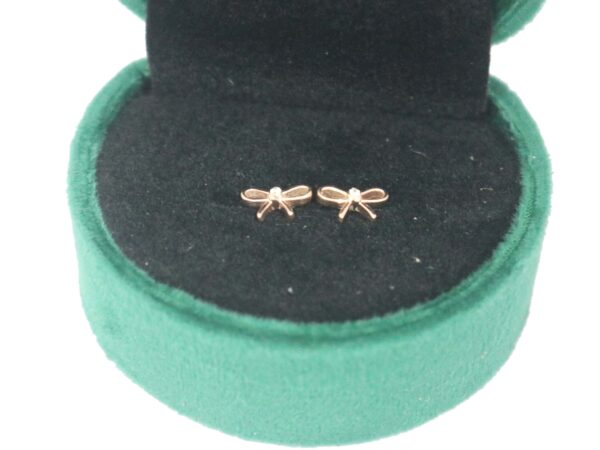 Diamond Bow Stud 14k Solid Gold Dainty Bow Earrings - Image 6