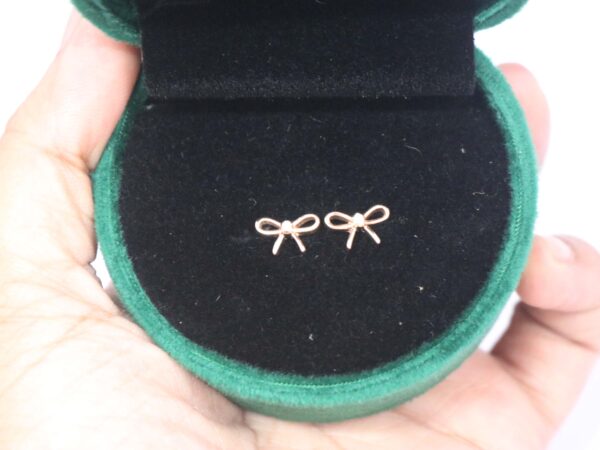 Diamond Bow Stud 14k Solid Gold Dainty Bow Earrings - Image 5