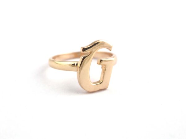 14k Rose Gold G Alphabet Solid Yellow Gold Letter G Ring