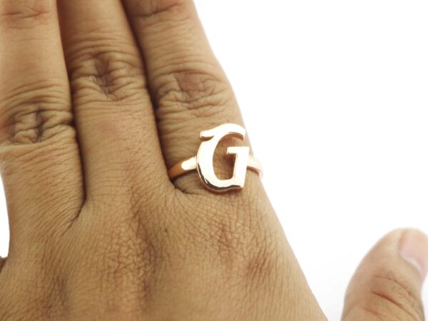 14k Rose Gold G Alphabet Solid Yellow Gold Letter G Ring - Image 3