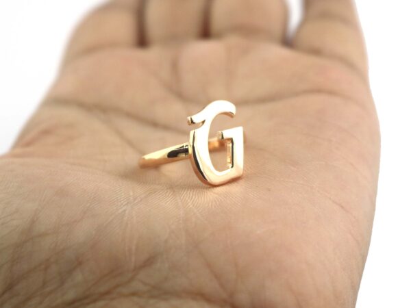 14k Rose Gold G Alphabet Solid Yellow Gold Letter G Ring - Image 2