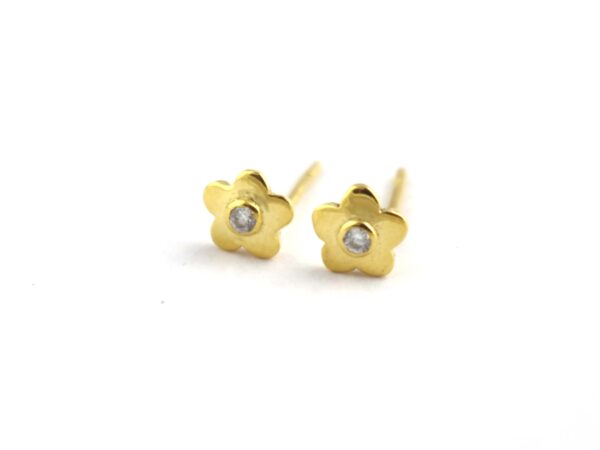 Diamond Flower Studs 14k Solid Gold Post Earrings