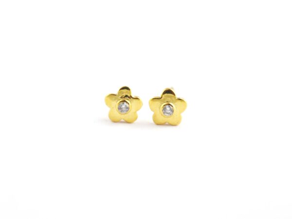 Diamond Flower Studs 14k Solid Gold Post Earrings - Image 2