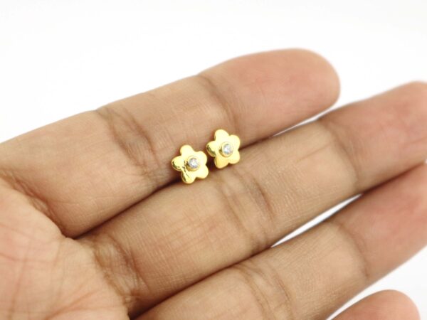 Diamond Flower Studs 14k Solid Gold Post Earrings - Image 9