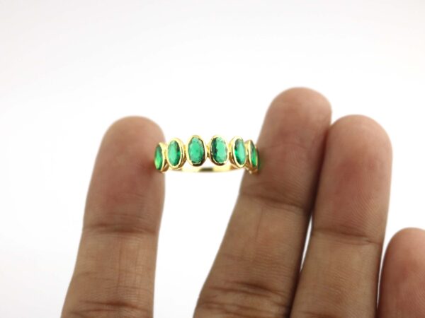 Natural Emerald Stacking 18k Solid Yellow Gold Bezel Ring - Image 9