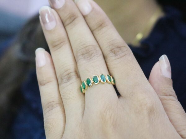 Natural Emerald Stacking 18k Solid Yellow Gold Bezel Ring - Image 8