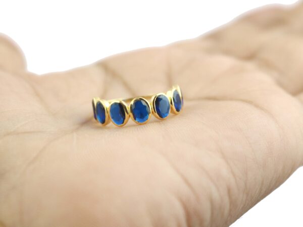 Natural Sapphire Oval Stacking 14k Solid Yellow Gold Ring - Image 6