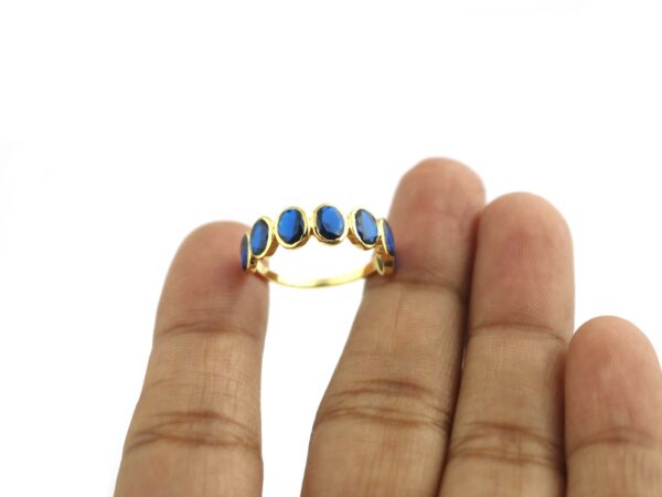 Natural Sapphire Oval Stacking 14k Solid Yellow Gold Ring - Image 5