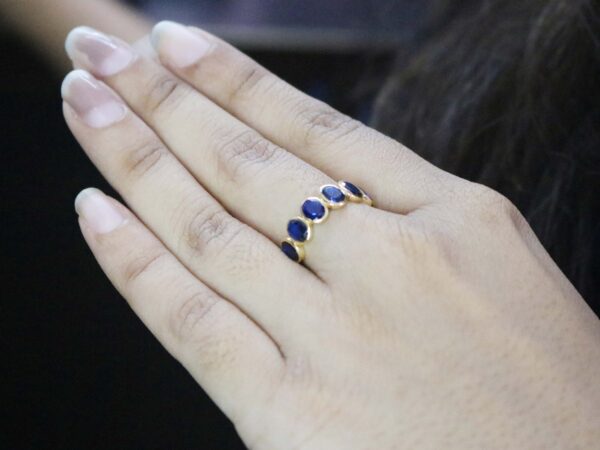 Natural Sapphire Oval Stacking 14k Solid Yellow Gold Ring - Image 4