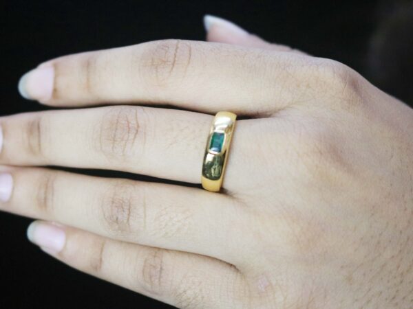 Natural Emerald Octagon 14k Yellow Gold May Birthstone Wedding Ring - Image 9