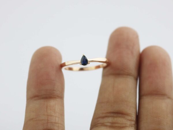 14k Solid Rose Gold Sapphire Pear Cut Dainty Minimalist Rose Gold Stackable Ring - Image 7